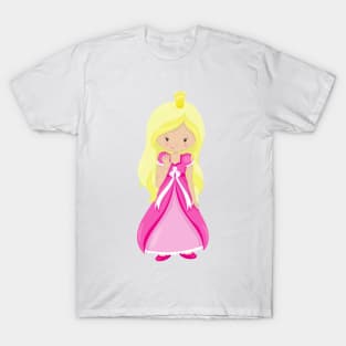 Cute Princess, Crown, Blonde Hair, Pink Dress T-Shirt